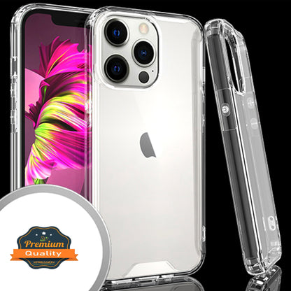 For Apple iPhone 15 Pro (6.1") Slim Frame Shockproof Hybrid Rubber Silicone Gummy TPU Clear Hard PC Back Protective  Phone Case Cover