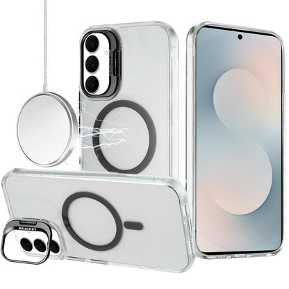 For Samsung Galaxy S25 FE /S25 Fan Edition Magnetic Back MagSafe Compatible Transparent Hybrid Drop Protection with Metallic Camera Stand Case Cover