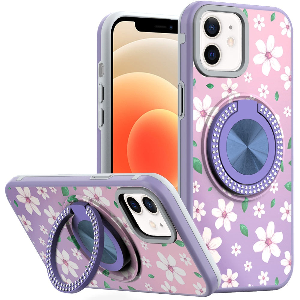For Apple iPhone 16 Pro Pattern Design Hybrid with Invisible Ring Stand & Magnetic Back, Shockproof Protective Grip Case Cover