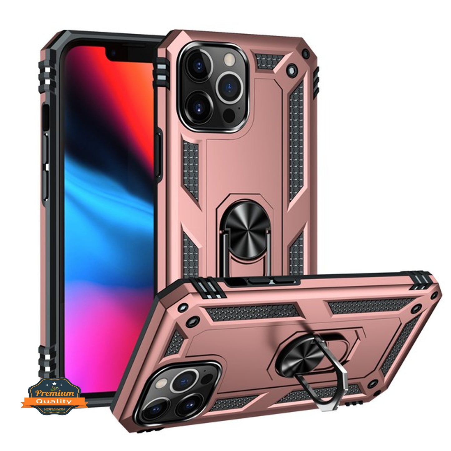 For Apple iPhone 15 Plus (6.7") Shockproof Hybrid Dual Layer TPU with Ring Stand Metal Kickstand Heavy Duty Armor  Phone Case Cover
