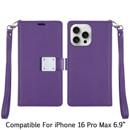 For iPhone 16 Pro Max (6.9") Wallet Cases PU Leather with Credit Card /ID /Cash Holder Slot Dual Flip Book Pouch, Stand and Strap Case Cover