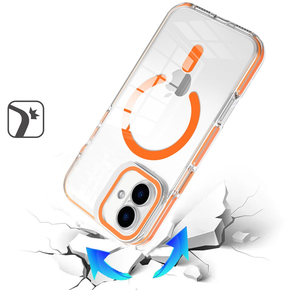 Phone Case for Apple iPhone 17 Magnetic Transparent Tough Hybrid Camera Guard Stand Shockproof Color Edge Rugged Grip Durable Cover Cosmic Orange