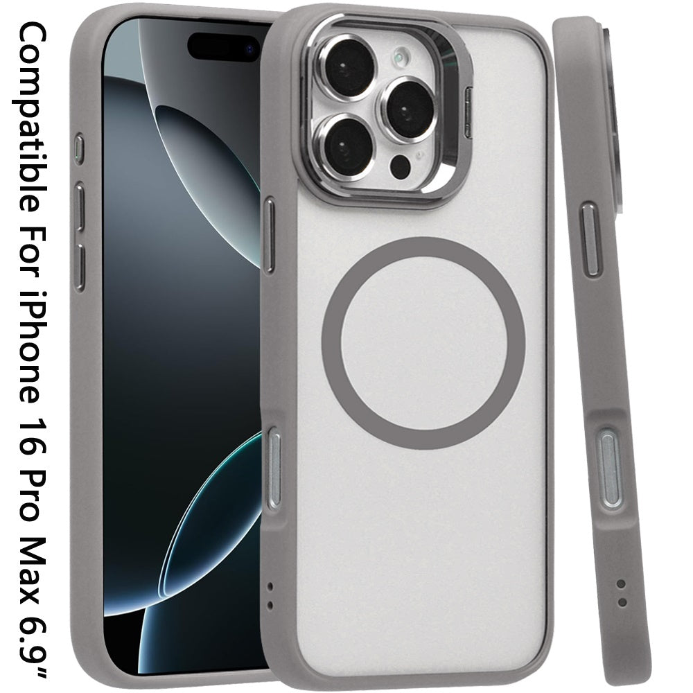For Apple iPhone 16 Pro Max (6.9") Hybrid Magnetic Cool Case with Camera Stand Fits MagSafe Accessories Shockproof Case Cover