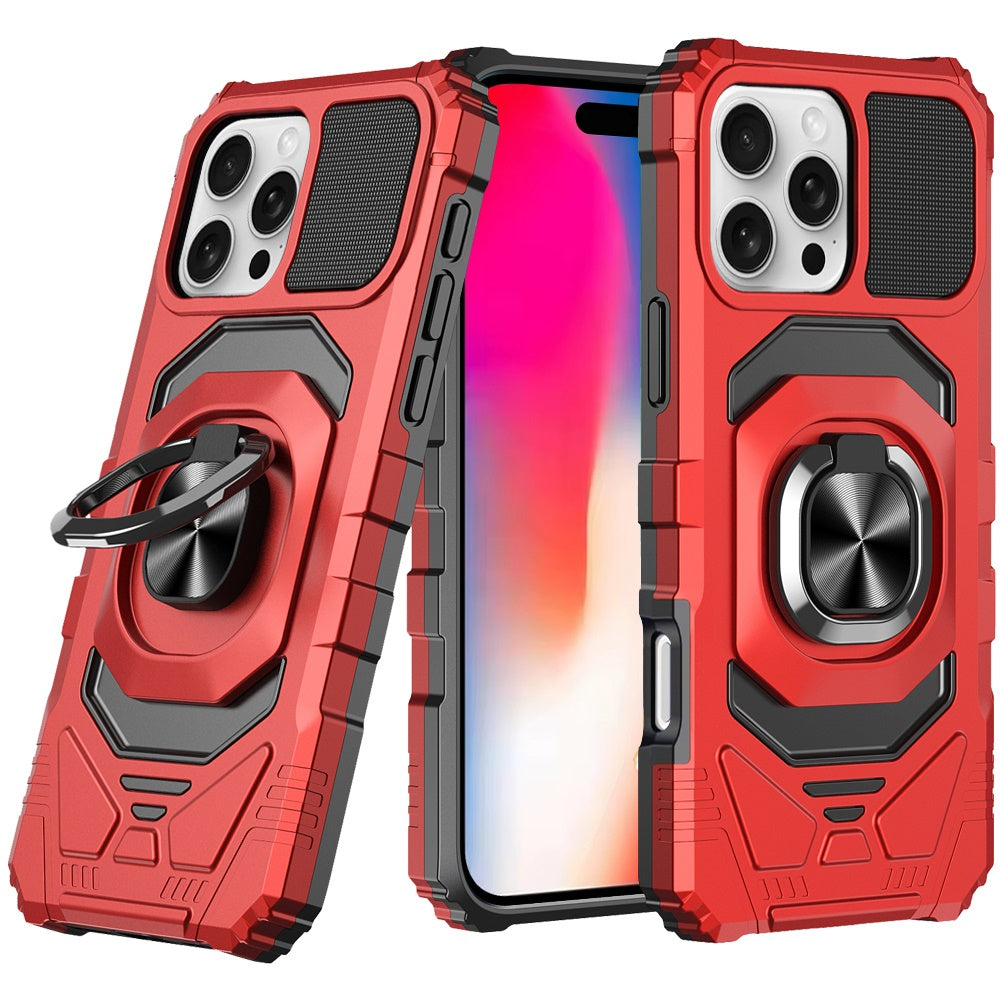 For Apple iPhone 16 Plus Hybrid Dual Layer with 360° Rotate Magnetic Ring Stand Holder Kickstand TPU Rugged PC Shockproof Case Cover Red