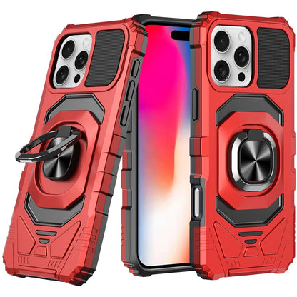 For Apple iPhone 16 Plus Hybrid Dual Layer with 360° Rotate Magnetic Ring Stand Holder Kickstand TPU Rugged PC Shockproof Case Cover Red