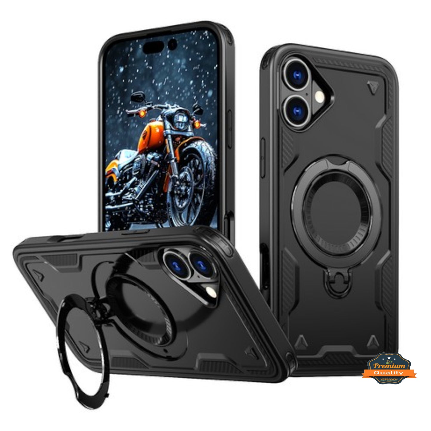 For Apple iPhone 16 (6.1") Ring Holder Case, Military-Grade Shockproof Protective Cover with Magnetic Kickstand [Compatible with Magsafe] Case Cover