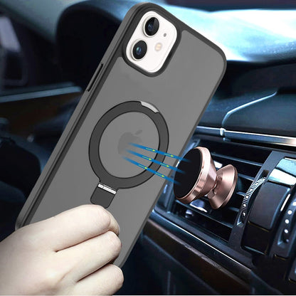 For Apple iPhone 11 Magnetic Circle Back with Ring Stand Full Rotation Matte Hybrid Shockproof Case Cover Cosmic Orange