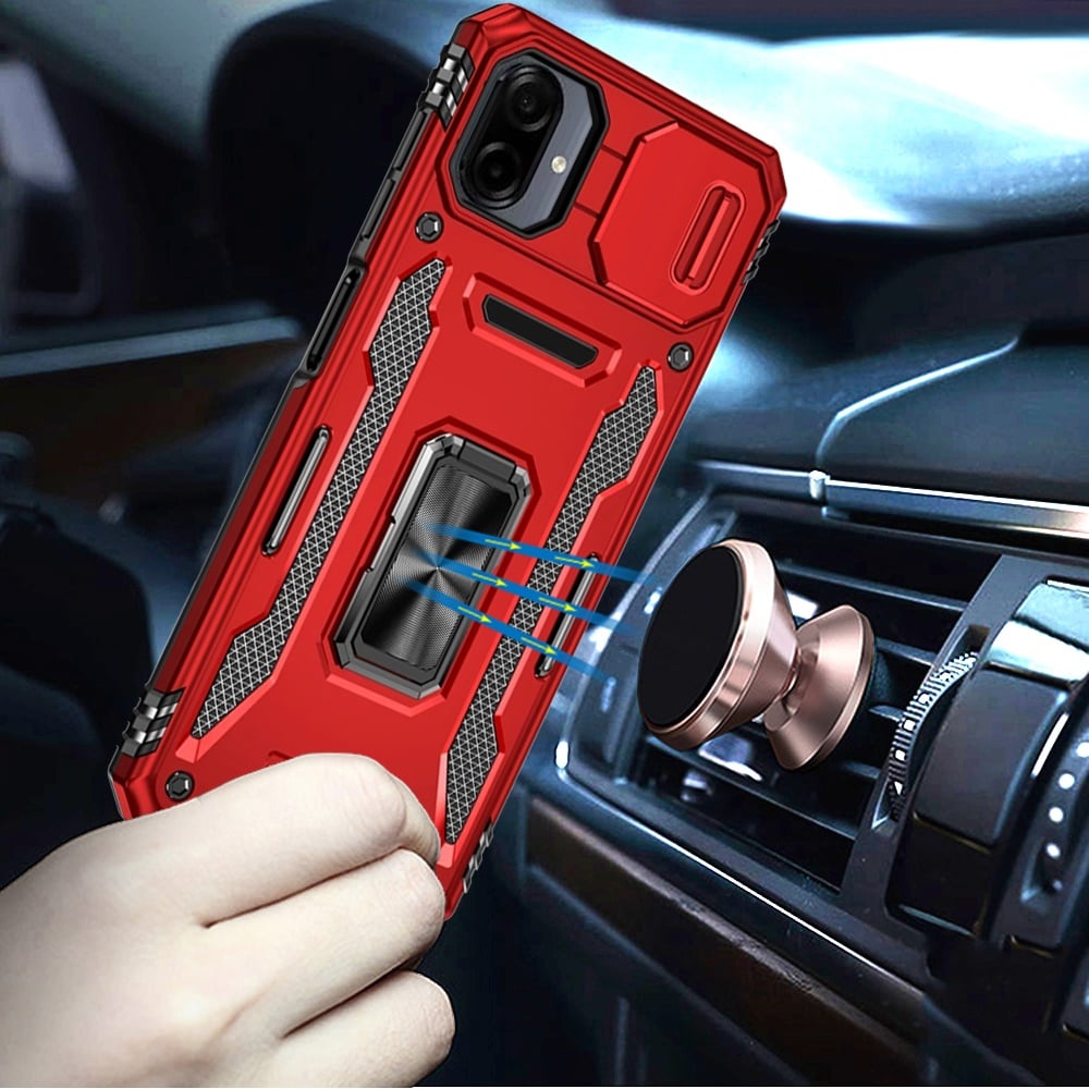 For Samsung Galaxy A07 Tough Hybrid Case with Movable Camera Window & Metal Ring Stand Shockproof Case Cover