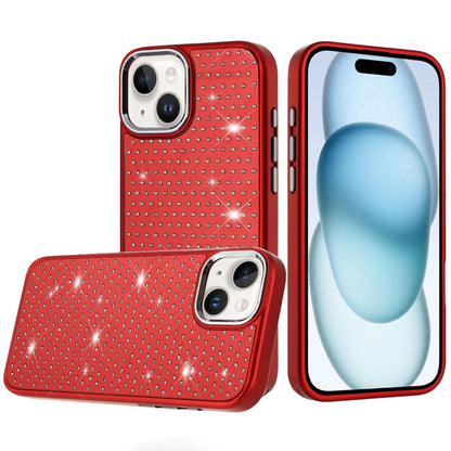 For Apple iPhone 15 Bling Diamond Metallic, Full Sparkle Chrome Edged Hybrid Protective Shockproof Case Cover