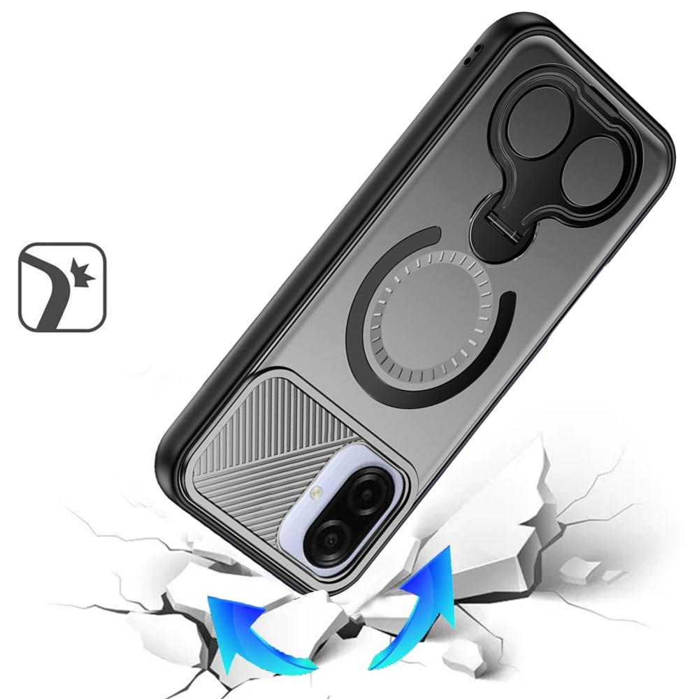 For Samsung Galaxy A07 Hybrid with Invisible 2 Hole Ring Stand Magnetic back Car Mount Friendly Protector Case Cover