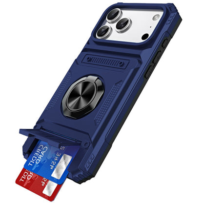 Phone Case for Apple iPhone 17 Pro Max (6.9") Multi Functional Card Slot Shockproof Metal Ring Hybrid Wallet Rugged Protective Grip Heavy Duty Durable Cover