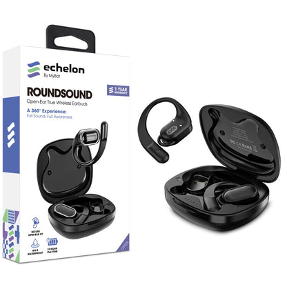 echelon RoundSound Open-Ear True Wireless Earbuds - Black, Bluetooth