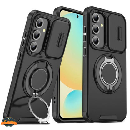 For Samsung Galaxy A36 Hybrid Case with 360° Magnetic Ring Stand, Camera Slide Protector & Compatible with MagSafe Case Cover
