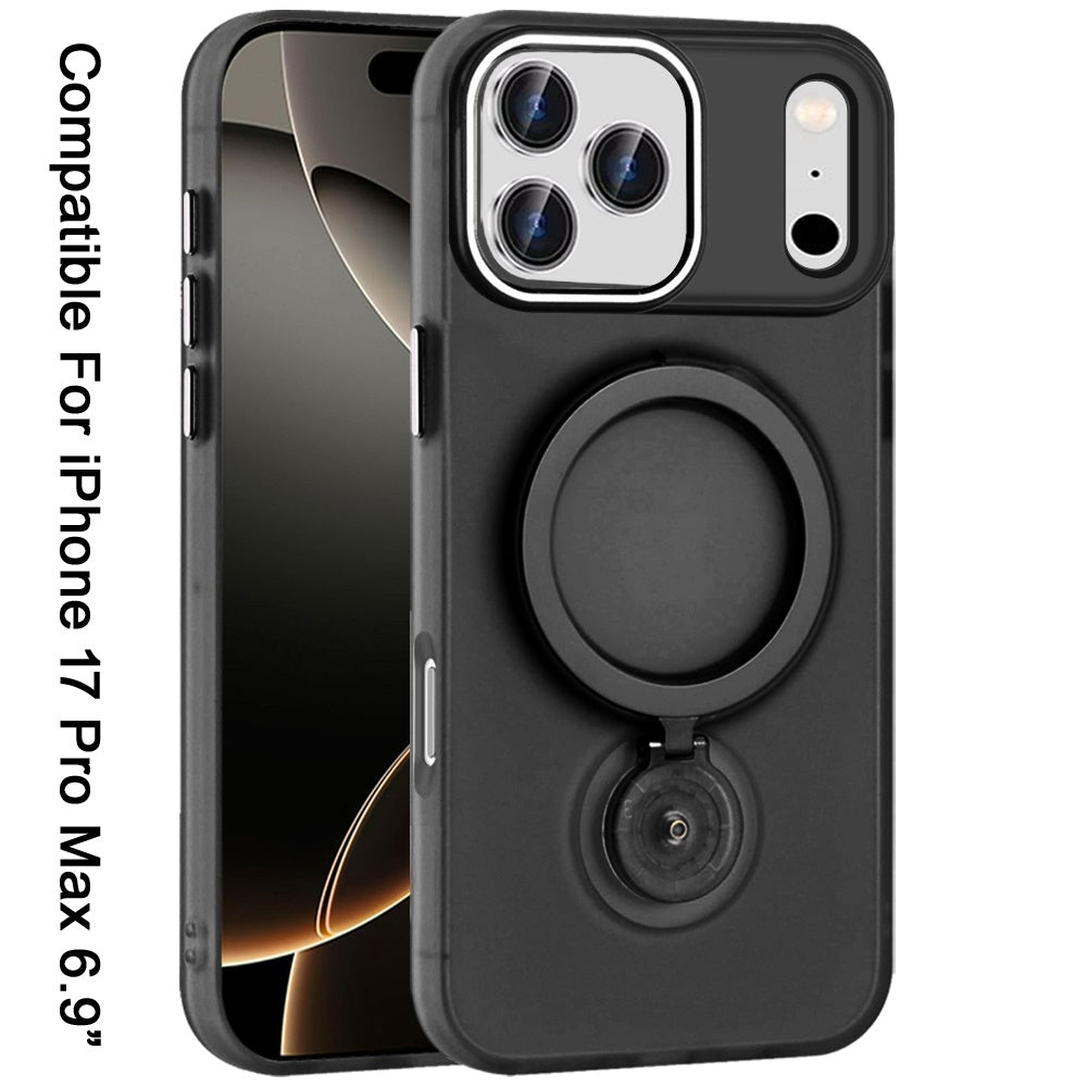 For Apple iPhone 17 Pro Max (6.9") MagSafe Compatible with 360° Ring Stand, Magnetic Kickstand, Slim Hybrid Protective Case Cover Black