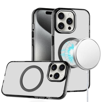 Phone Case for iPhone 15 Pro (6.1") Magnetic Clear Acrylic Metal Button Camera Guard Shockproof Transparent Slim Grip Premium Hybrid Cover Black