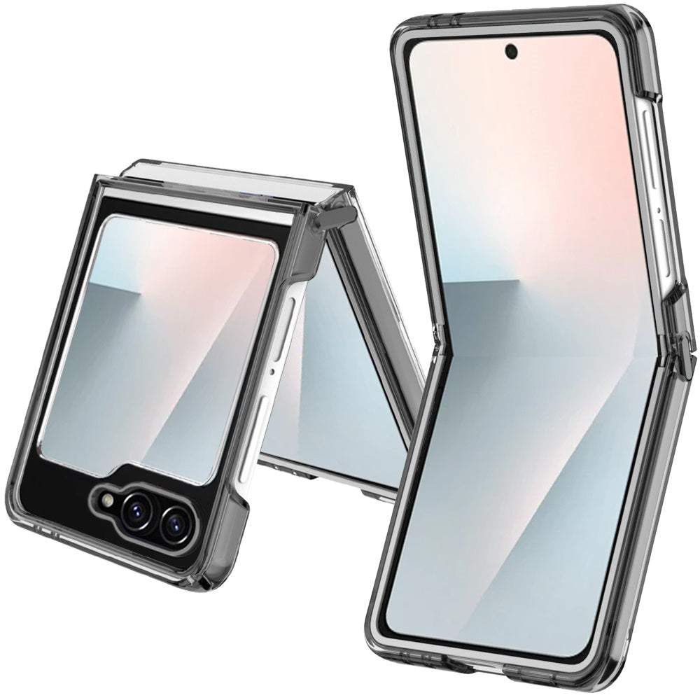 For Samsung Galaxy Z Flip 7 FE / Z Flip 6 Transparent Back Hybrid Case - Magnetic Circle, Color Frame, Metal Buttons, MagSafe Compatible Case Cover
