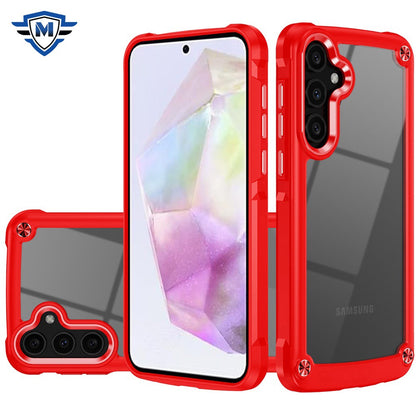 For Samsung Galaxy A36 Ultimate Hybrid Transparent Rubber with Metal Buttons & Camera Edges, Hard TPU Frame Corner Bumper Case Cover