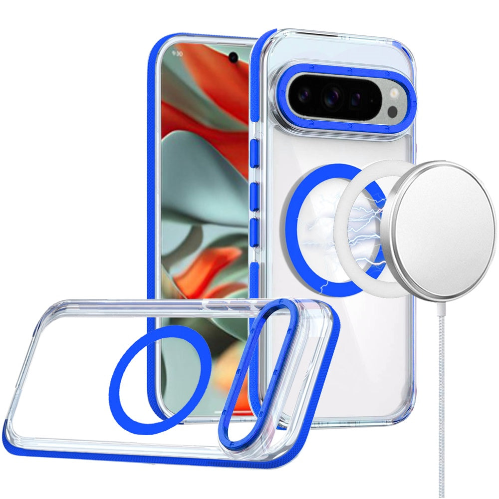 For Google Pixel 9 Pro XL (6.8") Transparent back with Colorful Frame Strong Magnetic Circle [Compatible with Magsafe] Shockproof Case Cover