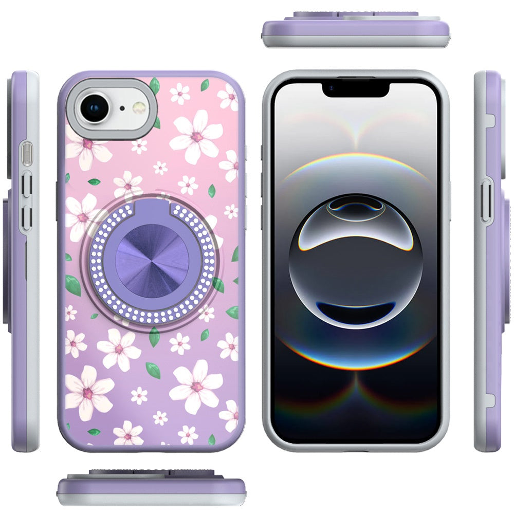 Pattern Design Hybrid with Invisible Ring Stand & Magnetic Back, Shockproof Protective Grip