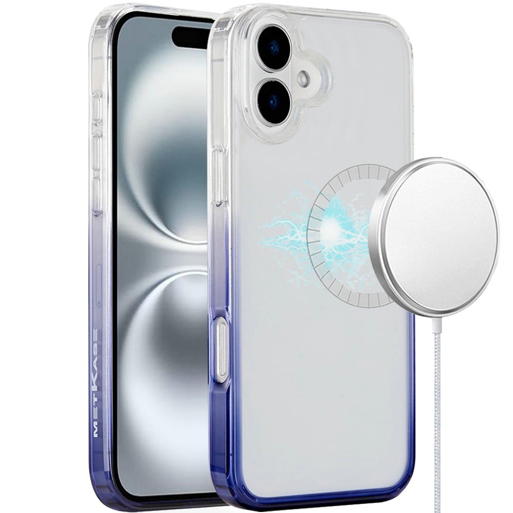 For iPhone 16 (6.1") Transparent Two Tone Gradiant Magnetic Space [Compatible with Magsafe] Hybrid Shockproof Protective Case Cover Two Tone Pink