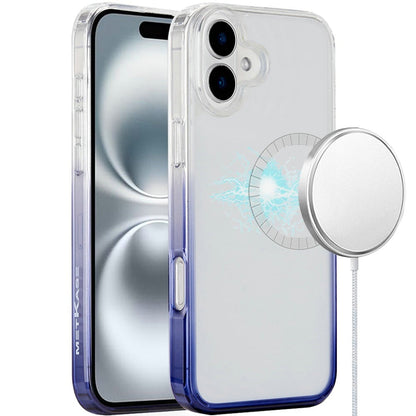 For iPhone 16 (6.1") Transparent Two Tone Gradiant Magnetic Space [Compatible with Magsafe] Hybrid Shockproof Protective Case Cover Two Tone Pink