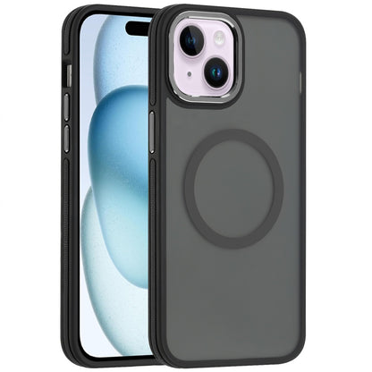 For Apple iPhone 15 Frosted Translucent Back Hybrid Case with Magnetic Circle; MagSafe Compatible, Military Grade Shockproof, Slim Design Case Cover Black