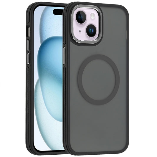 For Apple iPhone 15 Frosted Translucent Back Hybrid Case with Magnetic Circle; MagSafe Compatible, Military Grade Shockproof, Slim Design Case Cover Black