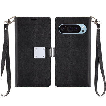 For Google Pixel 9 Pro XL Wallet Cases PU Leather with Credit Card /ID /Cash Holder Slot Dual Flip Book Pouch, Stand and Strap Case Cover Black