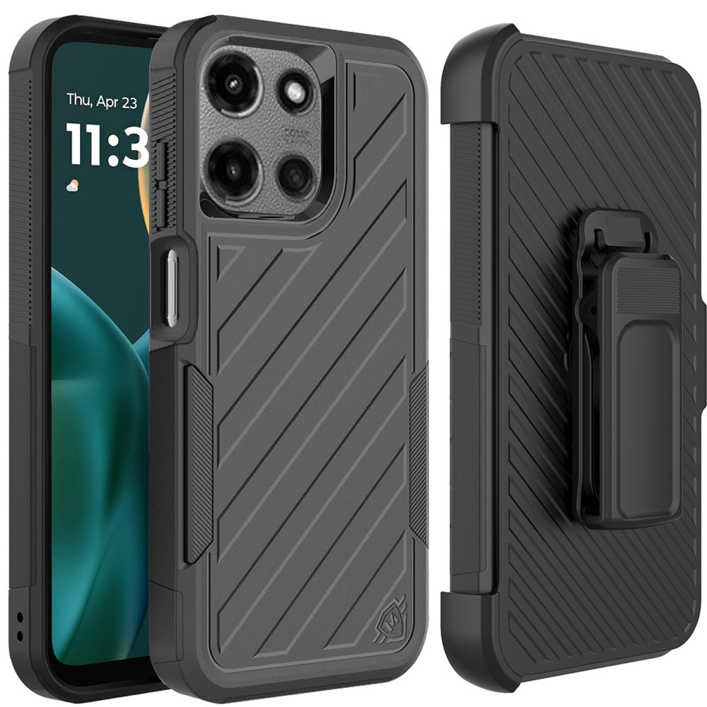 For Motorola Moto G Stylus 5G 2025 Rugged 2in1 Armor Combo Belt Clip Holster, Non-Slip Tough Hybrid lined Shockproof Case Case Cover Black / Black