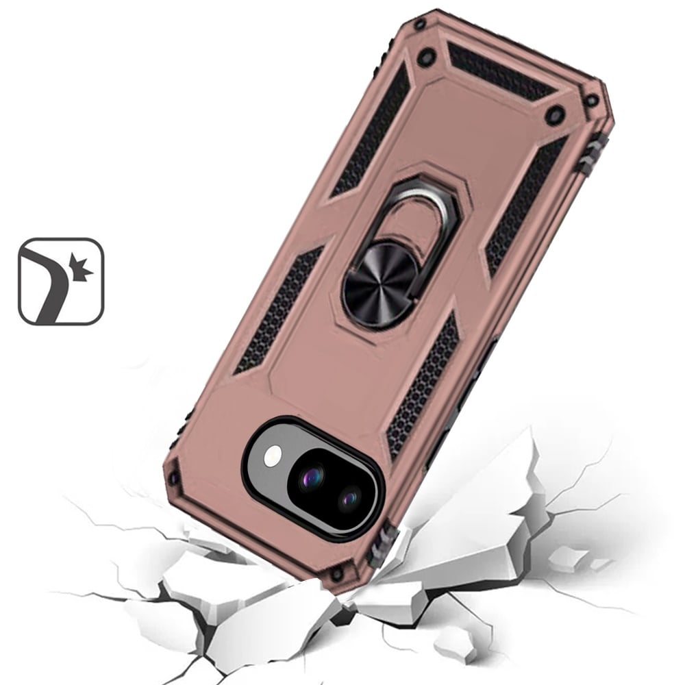 For Google Pixel 9A Hybrid Shockproof Durable 360 Degree Rotatable Ring Stand Holder Kickstand Fit Magnetic Car Mount Case Cover Silver
