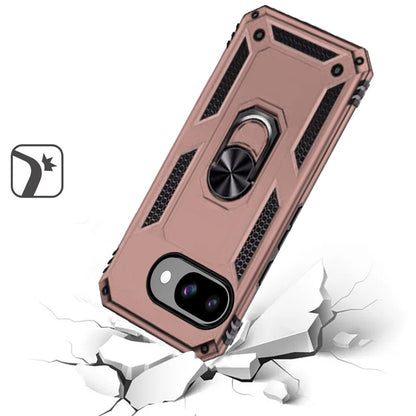For Google Pixel 9A Hybrid Shockproof Durable 360 Degree Rotatable Ring Stand Holder Kickstand Fit Magnetic Car Mount Case Cover Silver