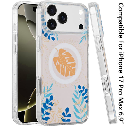 For Apple iPhone 17 Pro Max Stylish Pattern Fashion IMD Printed Design TPU Double Layer Slim Shockproof with Magnetic Back Case Cover Tropical Flowers