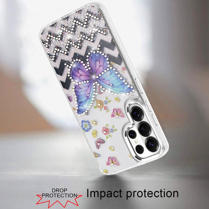 For Samsung Galaxy S26 Ultra Butterfly Resin Epoxy Diamond Design Metal Edged Hybrid Shockproof Heavy Duty Drop Protection Case Cover