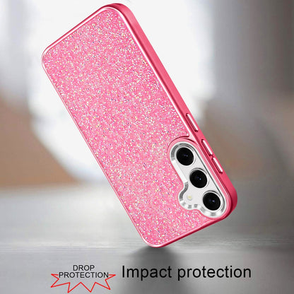 For Samsung Galaxy S25 FE /S25 Fan Edition Crystal Sparkle Diamond Glass Full Mini Glitter Bling Frame TPU Hybrid Protective Case Cover Hotpink