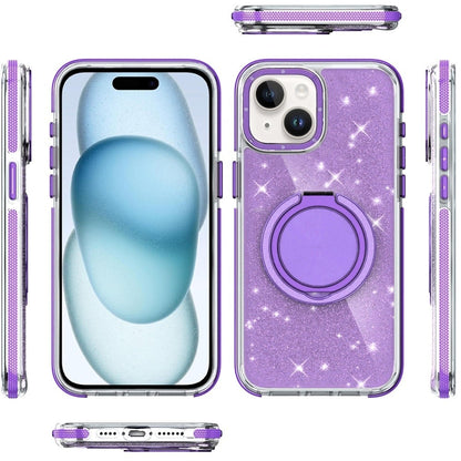 For iPhone 15 Plus (6.7") Slim Bling Glitter Sparkly Shimmer Hybrid with Magnetic Ring and 360° Rotational Stand [Compatible with Magsafe] Case Cover