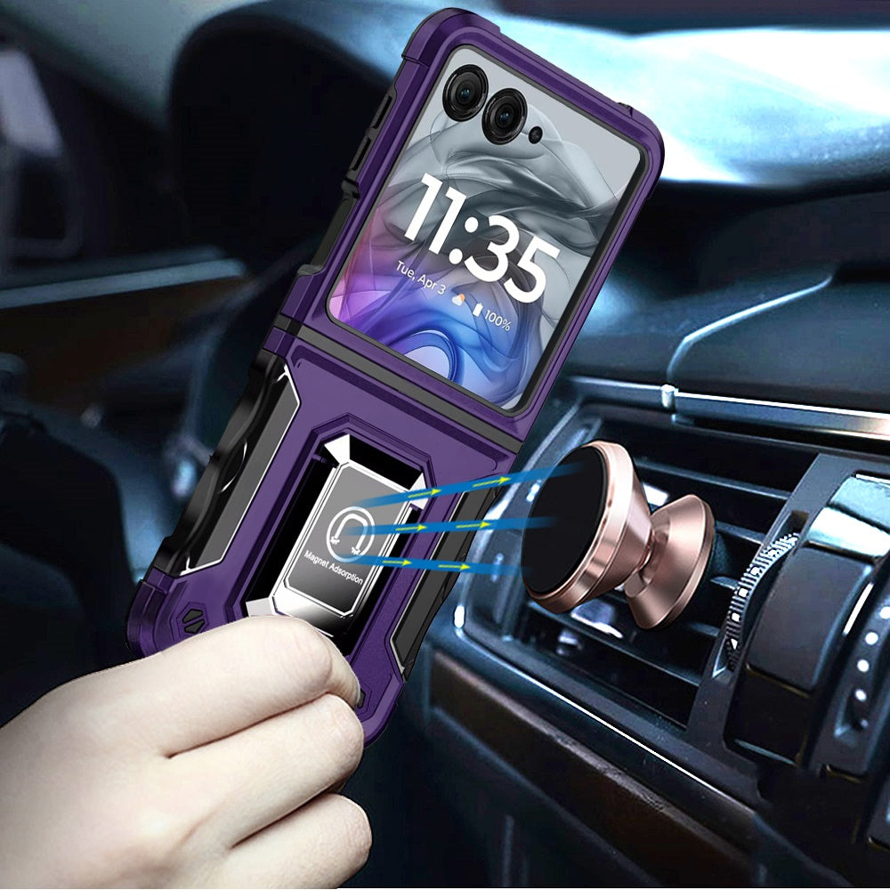 For Samsung Galaxy Z Fold 7 Hybrid Stand Magnetic Ring Holder Kickstand Heavy Duty Rugged Drop Silicone & Hard PC Shockproof Case Cover Purple