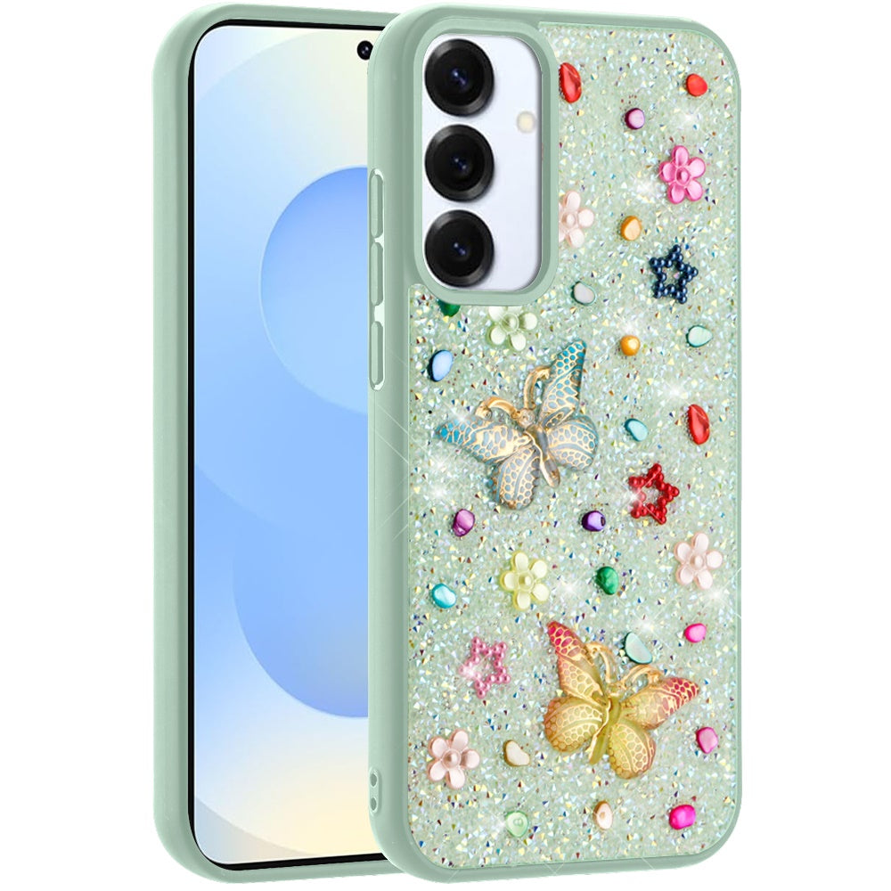 For Samsung Galaxy S25 /S24 Diamond Butterfly 3D Glitter Bling Design, Slim Hybrid Sparkle Protective Cover TPU for Women Girls Case Cover White