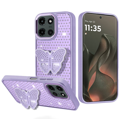For Motorola Edge 2025 Butterfly Moveable Grip 3D Pop Stand Full Diamond Bling Sparkling TPU Fashion Hybrid Case Cover