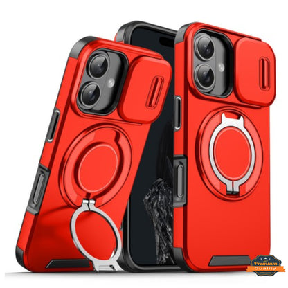 For Apple iPhone 17 Hybrid Case with 360° Magnetic Ring Stand, Camera Slide Protector & Compatible with MagSafe Case Cover