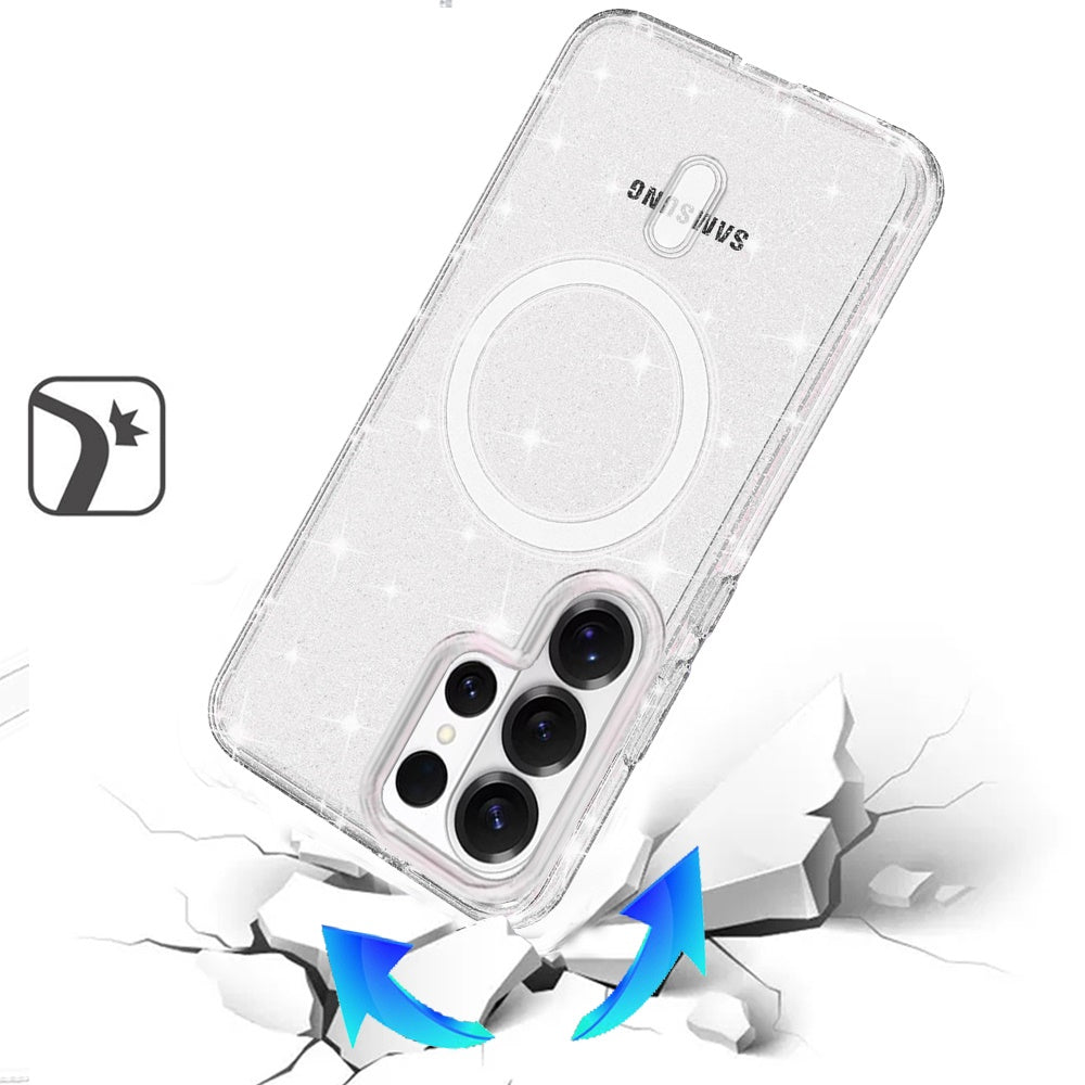 For Samsung Galaxy S26 Ultra MagSafe Compatible Glitter Sparkle Bling Hybrid Case with Magnetic Circle, Slim TPU & Hard PC Frame Case Cover