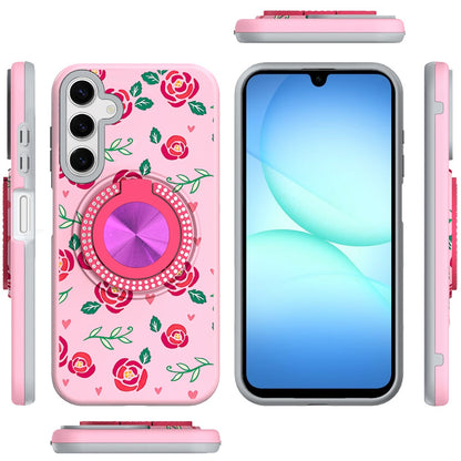 For Samsung Galaxy S25 Fan Edition /Galaxy S25 FE Pattern Design Hybrid with Invisible Ring Stand & Magnetic Back, Shockproof Protective Grip Case Cover
