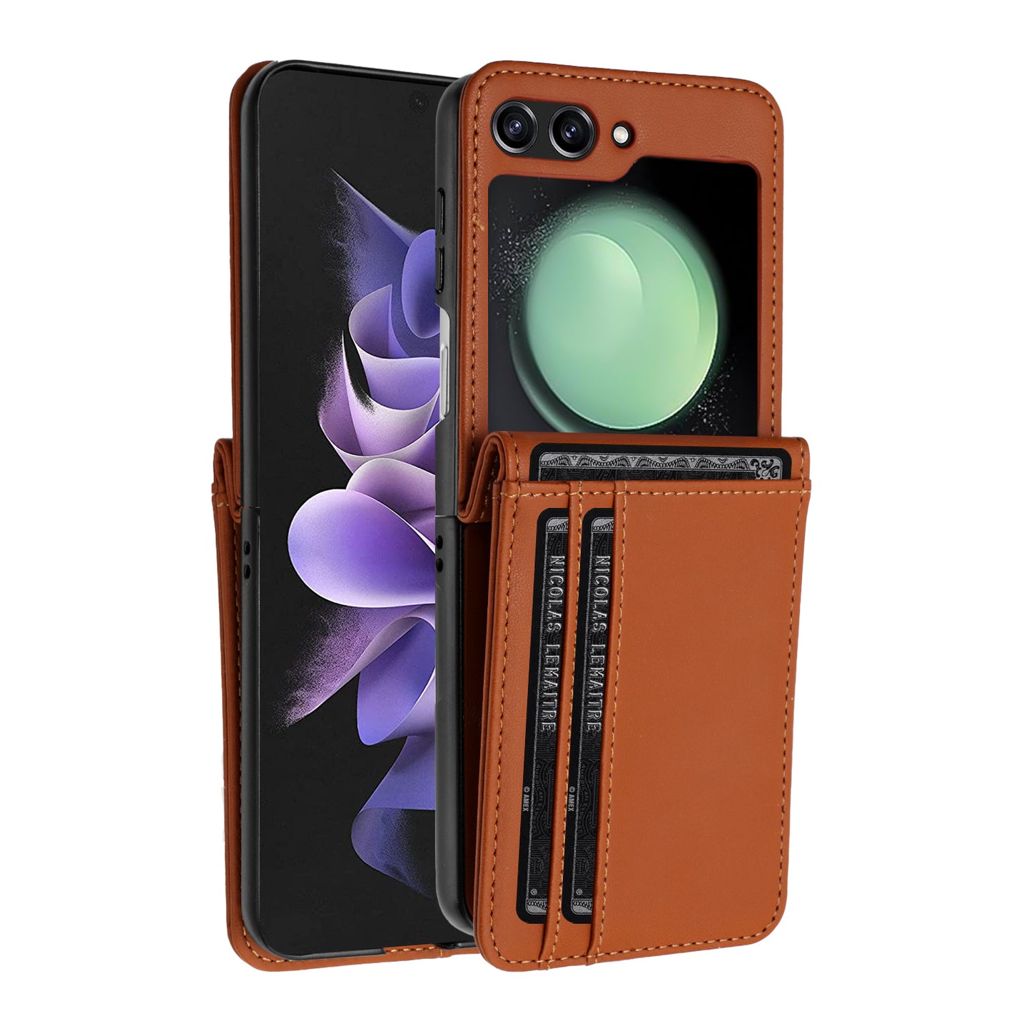 For Samsung Galaxy Z Fold 7 Wallet Case PU Leather Back Storage with Card ID Slot, Pocket Holder, Hybrid Protective Case Cover Brown