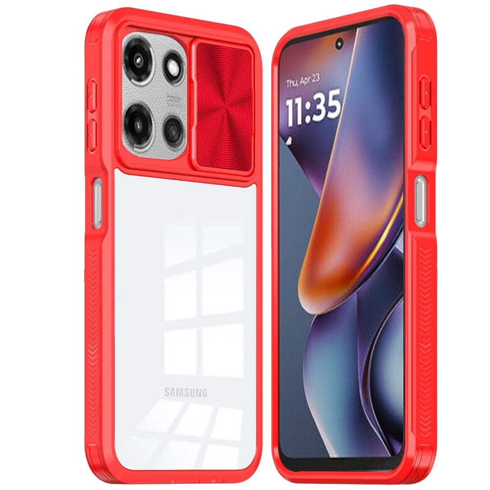 For Motorola Moto G Play 5G 2026 Hybrid Cases with Sliding Camera Cover Transparent Shockproof Bumper TPU Protective Case Cover Red