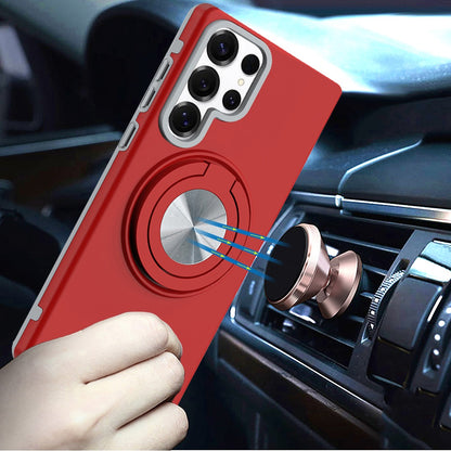 For Samsung Galaxy S25 Ultra Metal Matte Hybrid with Invisible Rotational Ring Stand, Car Mount Friendly, Military Grade Slim Fit Sturdy Case Cover