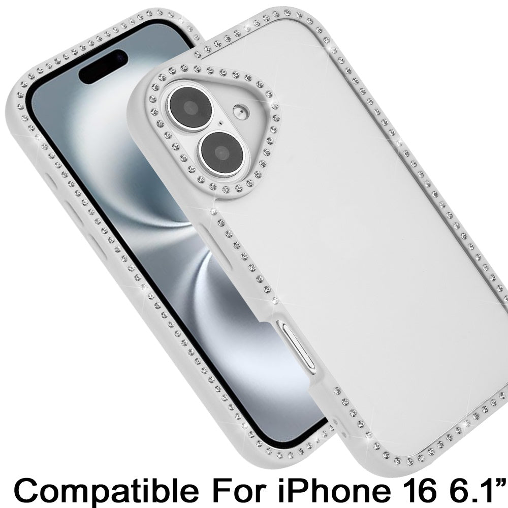 For iPhone 16 (6.1") Diamond Full Rhinestone Clear Hybrid Protective, Sparkly Bling Transparent Shockproof Bumper All Around Case Cover Clear