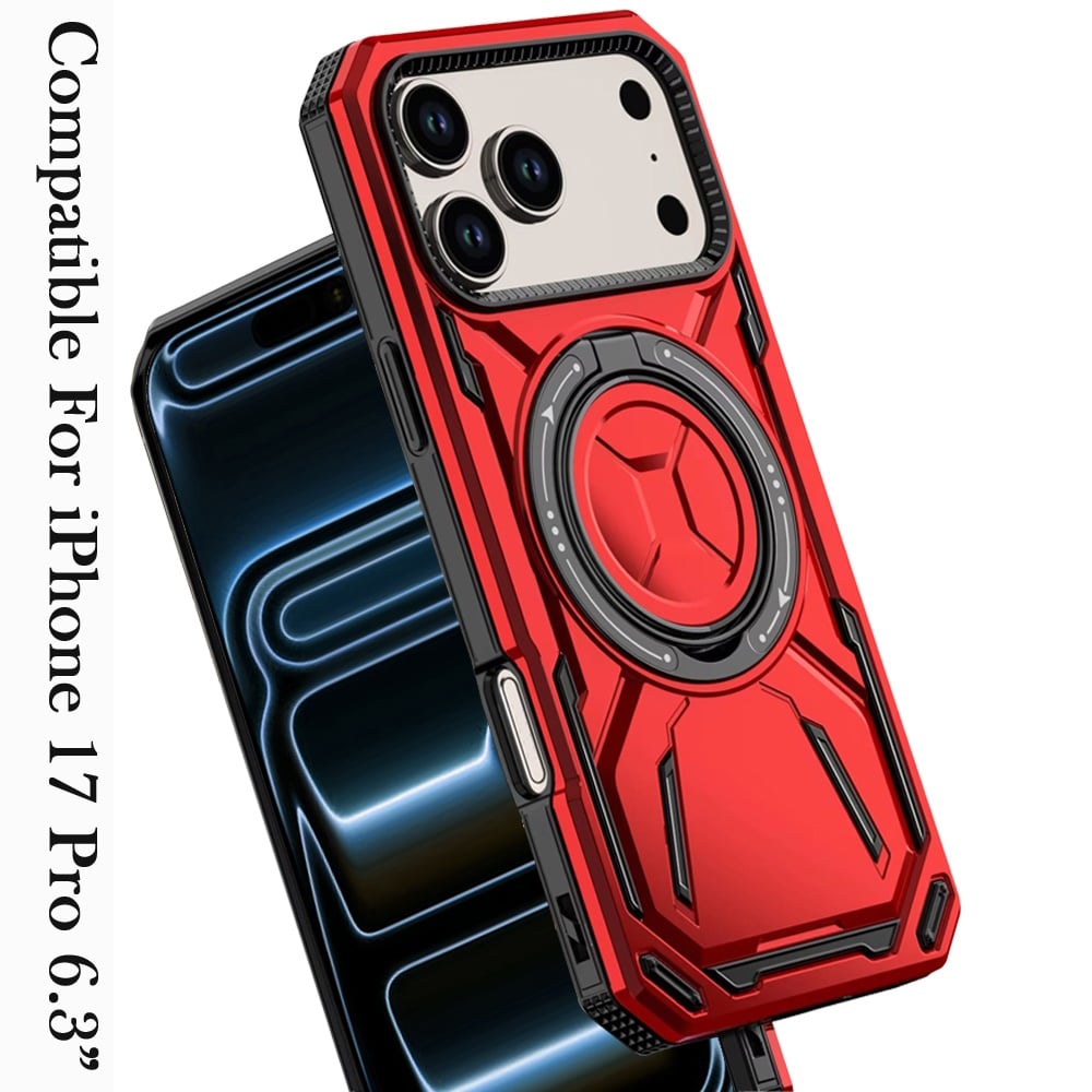 For Apple iPhone 17 Pro (6.3") Hybrid Magnetic Ring and 360° Rotational Kickstand with MagSafe Compatible, Military Grade Drop Protection Case Cover