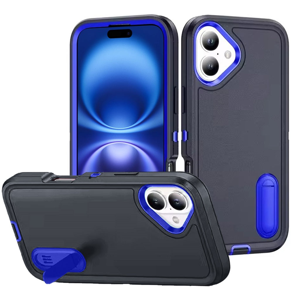 For Apple iPhone 17 Hybrid 3 Layers Hard 3in1 Shockproof with Kickstand Heavy Duty Hard TPU Rubber Anti-Drop Case Cover