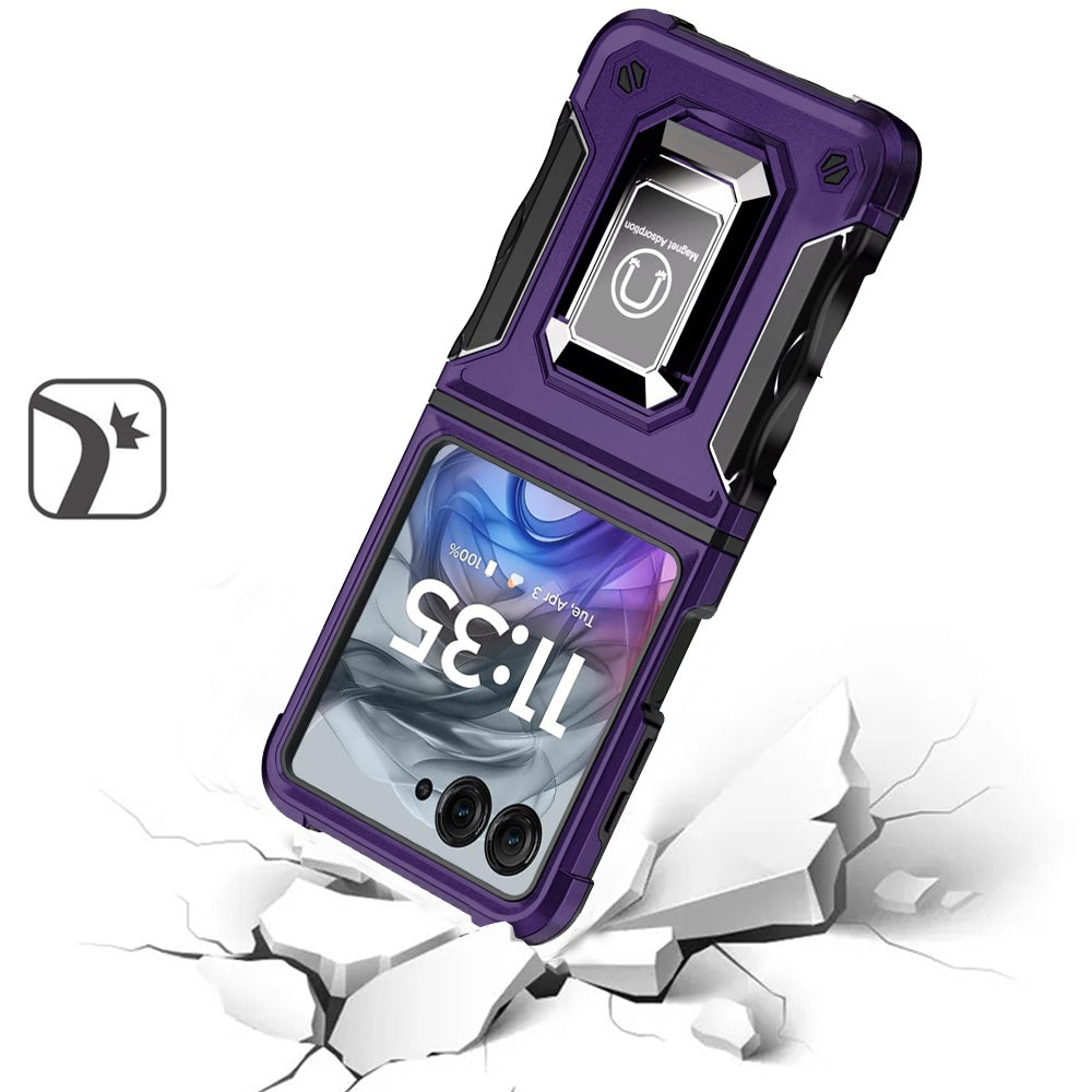 For Samsung Galaxy Z Flip 7 FE Hybrid Stand Magnetic Ring Holder Kickstand Heavy Duty Rugged Drop Silicone & Hard PC Shockproof Case Cover Purple