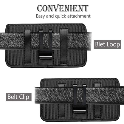 For Apple iPhone 16 (6.1") Pouch Case Universal Horizontal Canvas with Belt Clip Loop Holster Military Grade Cell Phone Holder Cover [Black]