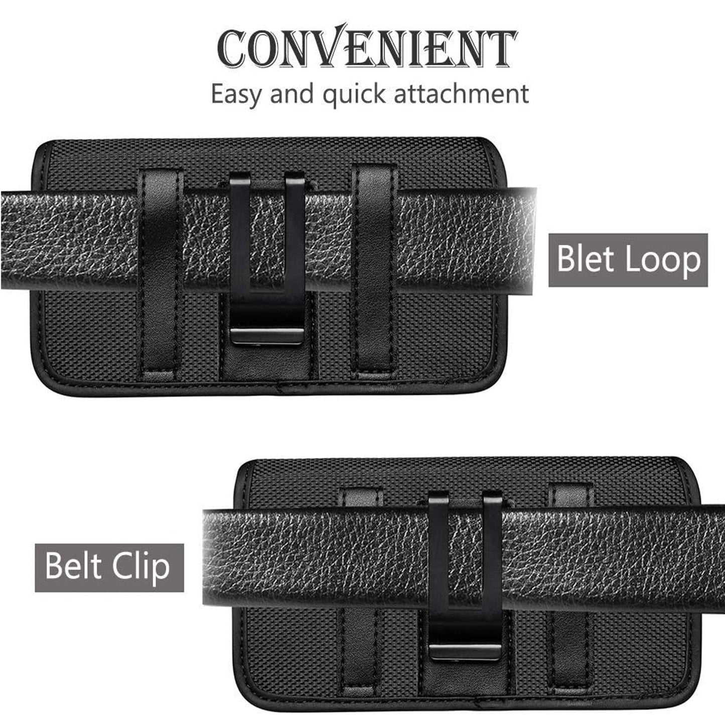 For Apple iPhone 16 Plus (6.7") Pouch Case Universal Horizontal Canvas with Belt Clip Loop Holster Military Grade Cell Phone Holder Cover [Black]